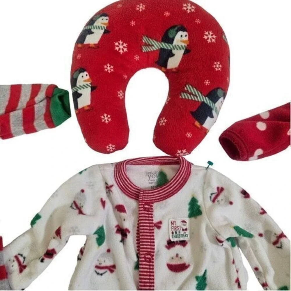 Just One You by Carter's Christmas Baby 3 Sleep‎ & Play Pajamas Travel Pillow NB